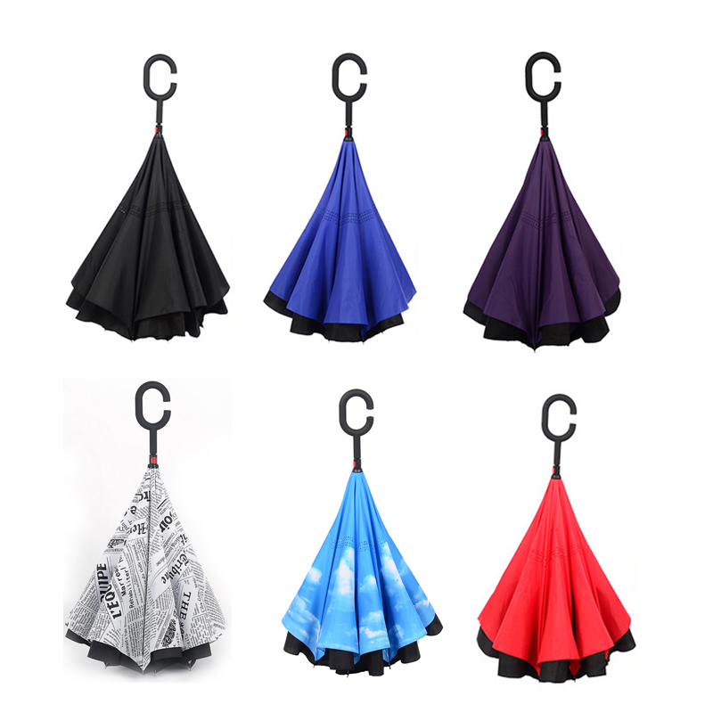 Paraguas reversible de doble capa con vástago largo y resistente al viento para hombre y mujer, sombrillas invertidas para coche de Golf, Estilo libre