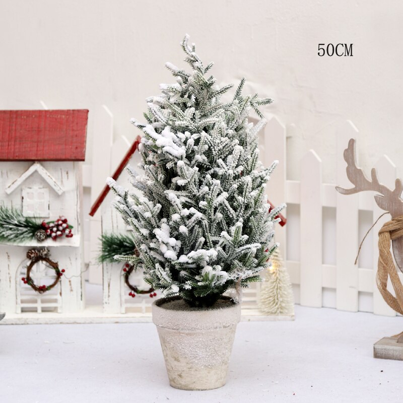 PE Artificial Simulation Cedar Trees 40cm 50cm 60cm Snowflakes Falling Snow Flocking Christmas Tree Decoration Plants Xmas Decor: 50CM