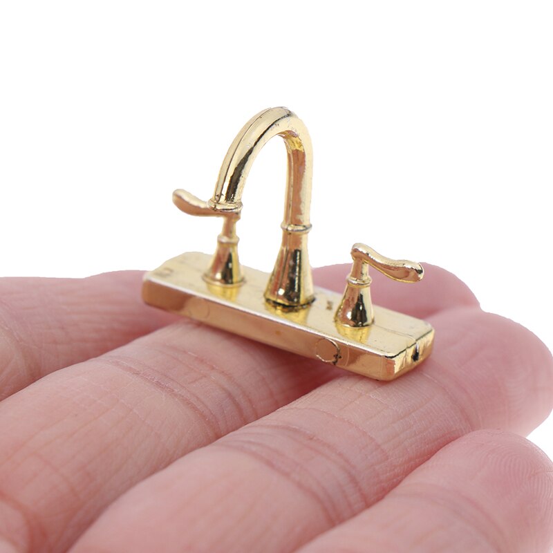 2pcs Dollhouse Faucet Simulation Model Furniture Toys 1:12 Metal Water Tap Faucet Dollhouse Miniature Bathroom Accessories