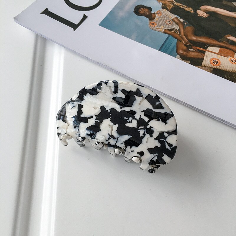 Korea 8.7cm Black White Plaid Checkerboard Claw Clip Acetate Semicircular Shell Grid Lattice Hair Claw For Woman: E