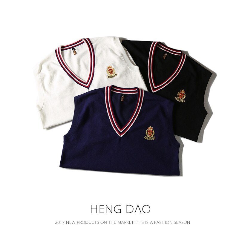 School Uniform Vest V-neck Embroidery Pullover School Boys British Student Sleeveless Sweaters Vest Tank Tops