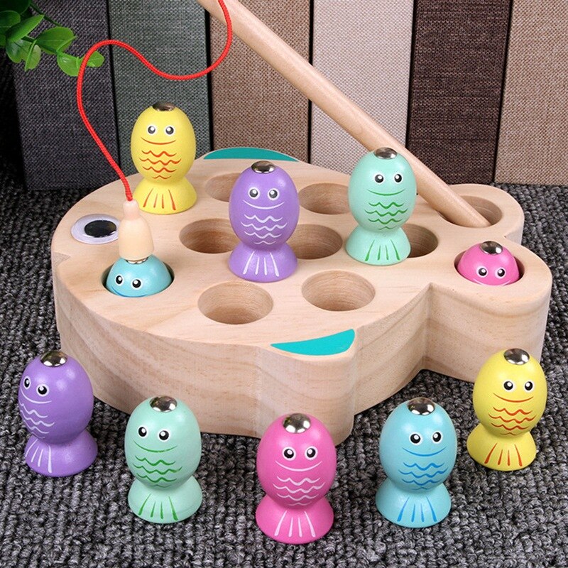 Children Wooden netic Fishing Game Educational Toys For Kids Outdoor Garden Fish Toy net Fishing Playing For Children