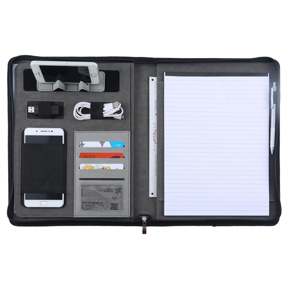 Portable Business Portfolio Padfolio Folder,A4 PU Leather Zippered Closure Document Case Organizer