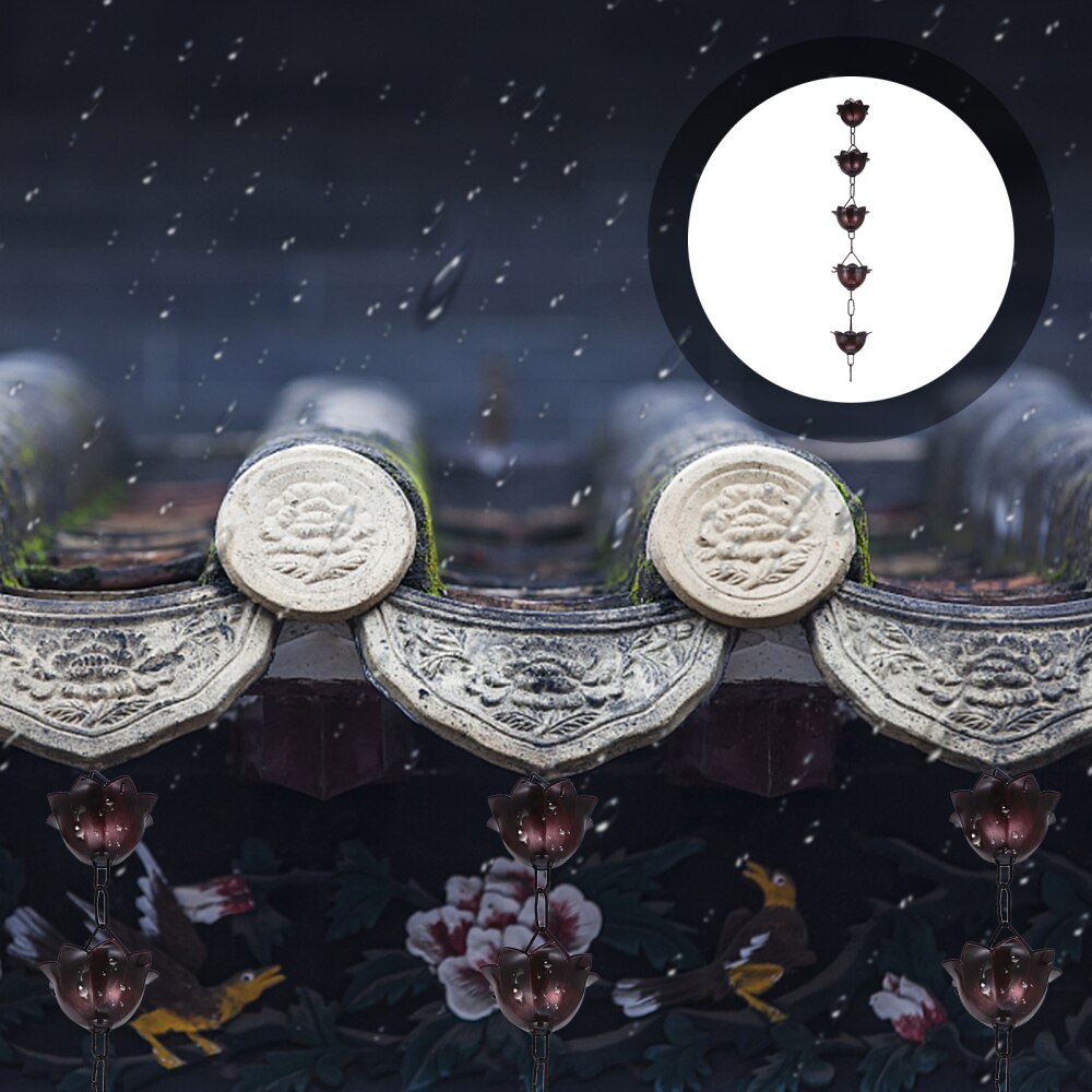 1m universelle regnkæder i metal og klokker blomsterregnfanger til tagrende
