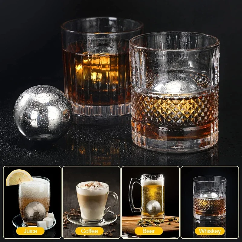 2 szt. Duże kamienie robić Whisky okrągłe lodowa kulka ze stali nierdzewnej chłodziarka robić napojów wielokrotnego użytku robić piwa wina kawa akcesoria barowe klasy spożywczej