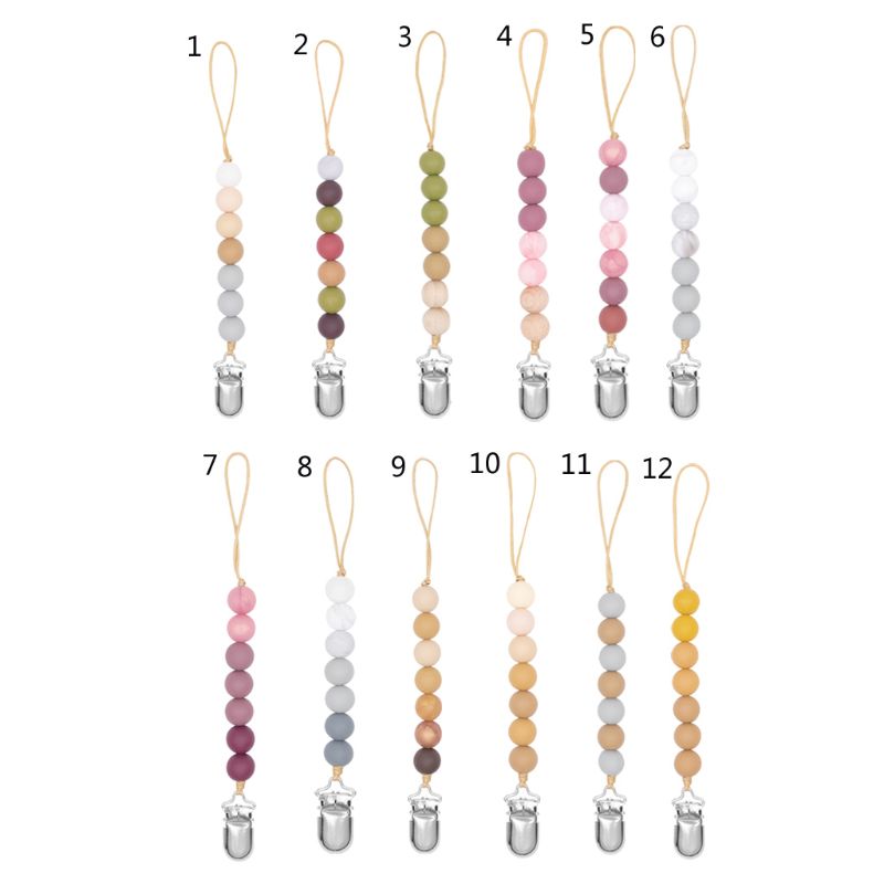 Atrapy klipsów chłopcy niemowlę dziewczyny łańcuszek smoczka silikonowe ząbkowanie ulga zabawki koraliki Soothie uchwyt na smoczek klipy prezent na niemowlę prysznic