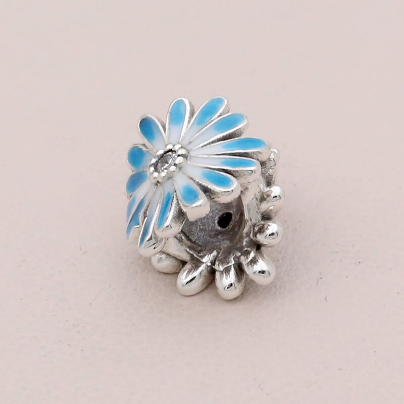 Originele Blauw Daisy Bloem Met Kristal Kralen Fit 925 Sterling Silver Bead Charm Armband Diy Sieraden