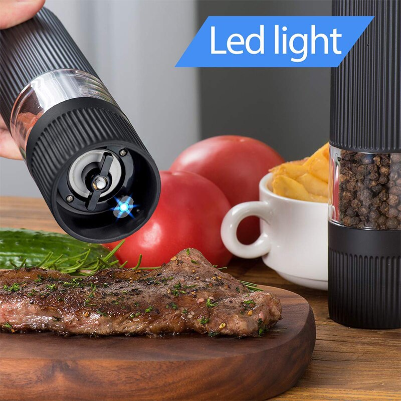 1/2pc Battery Operated Salt And Pepper Grinder Set Electric Automatic One Handed Salt Pepper Mill With Bright Light Kitchen Tool