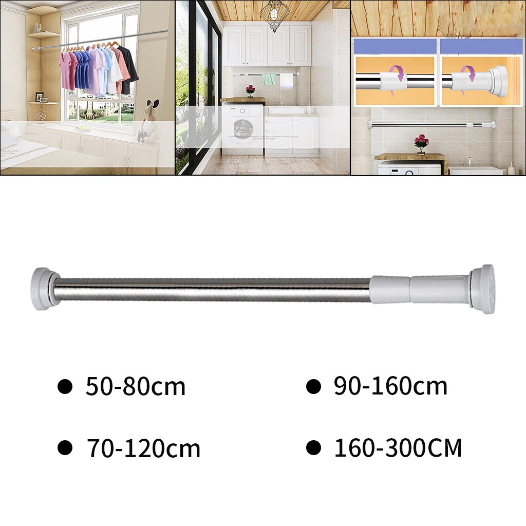 Multi Purpose Spring Loaded Extendable Telescopic Net Voile Tension Curtain Rail Pole Rod Bathroom Door Window Wardrobe
