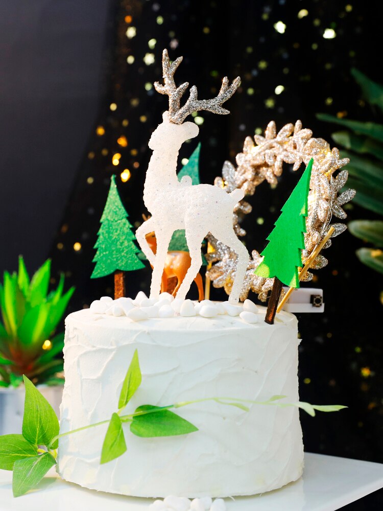 Krystal elg træ kage topper til baby shower champagne ringe fødselsdagsfest indretning stjerne bagning forsyninger dessert kærlighed