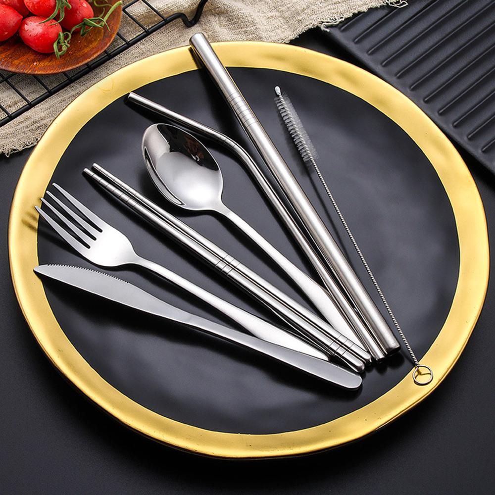 Juego de vajilla de Metal, juego de vajilla de acero inoxidable, para el hogar, oficina, viajes, Camping, cubiertos, accesorios de vajilla de cocina portátil