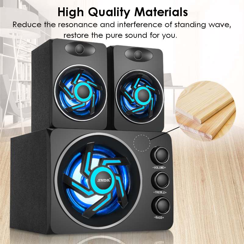 USB Wired Mini Computer Speakers Colorful LED Light Bass 3D Stereo Subwoofer 3.5mm AUX Loundspeaker for Laptop Smartphones