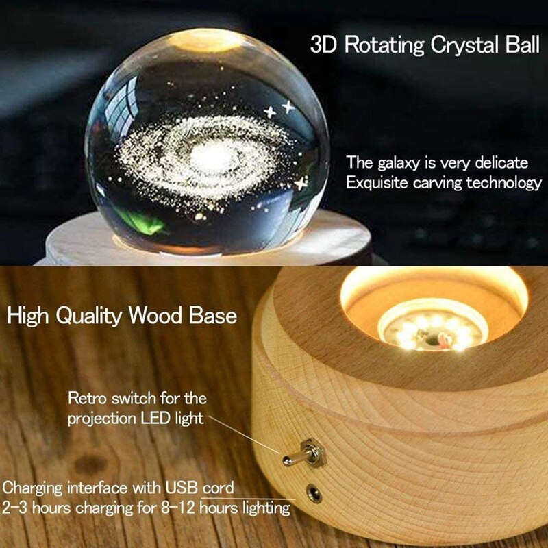 Light-3D Crystal Ball Music Box Luminous Rotating Musical Box-Wood Base Best for Birthday Christmas