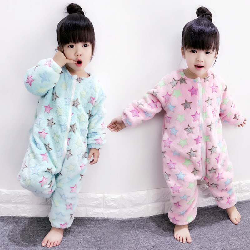 Baby pyjamas lägg till ull varm dragkedja sovkläder för flicka pojke spädbarn söt bekväma mjuka nattkläder litet barn hemkläder förhindra kyla