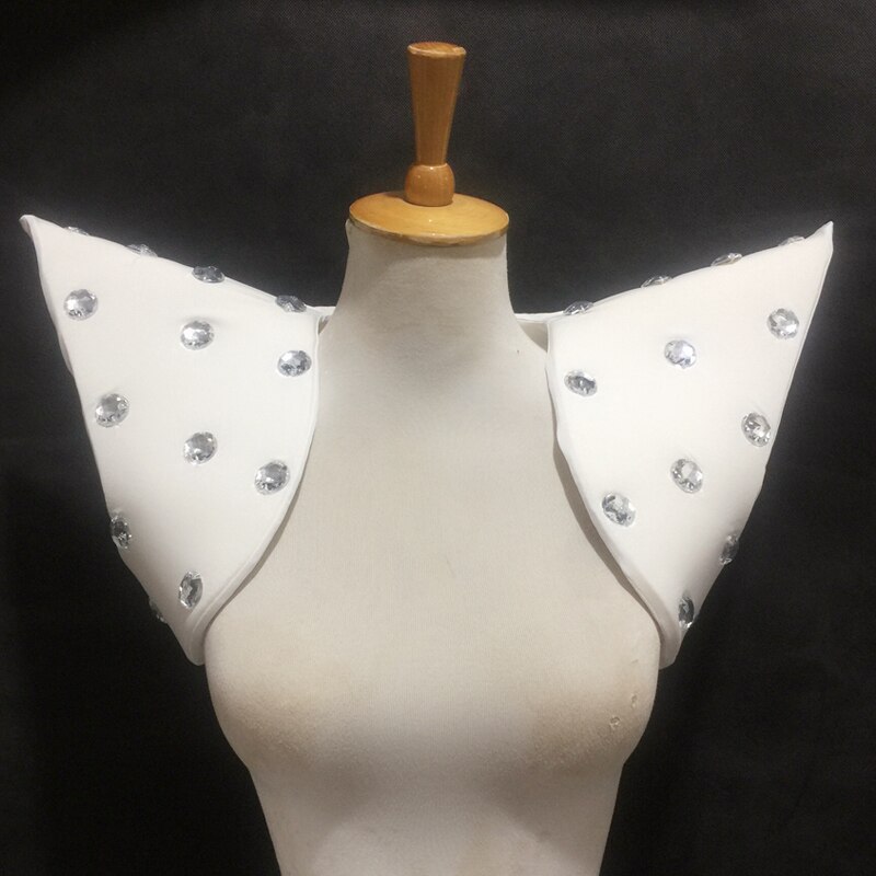 Exaggerated Flying Shoulder Vest Nightclub DJ Singer DS Stage Clothes Men And Women'S Performance Costume Accessories VDB2444: White (with stone)