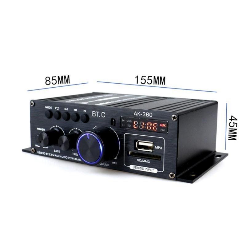 AK380 12V 400W + 400W Power Amplifier Audio Karaoke Home Theater Amplifier 2 Channel Bluetooth Mini Amplifier USB/SD AUX Input
