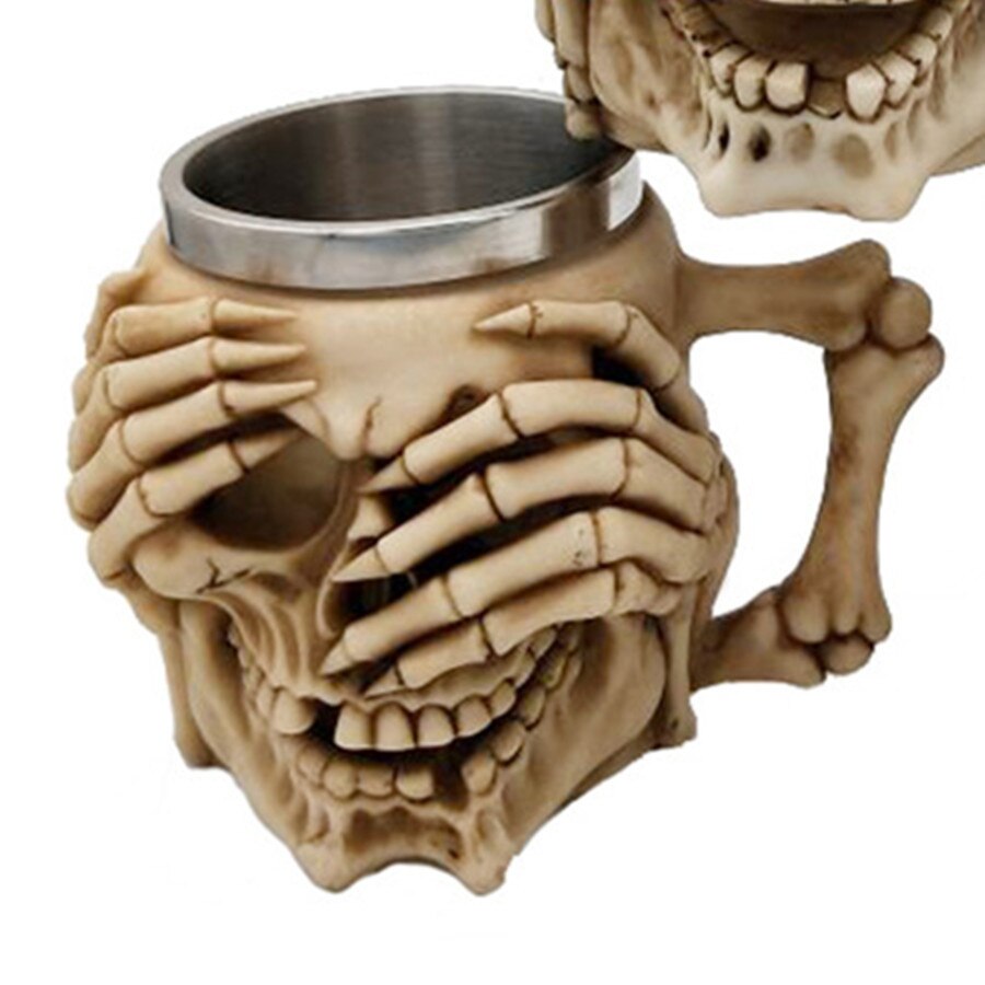 Skull Mug Poker Skull Maltese 3D Tankard 304 Stainless Steel Inner Punk Gothic Beer Mugs Cup Halloween Birthday 400mL: A