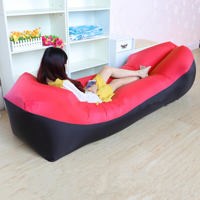 Infaltable-SACO DE dormir para sofá cama, saco de playa para vagos, almohada ligera para vagos, para acampar, XA135A: Red Black