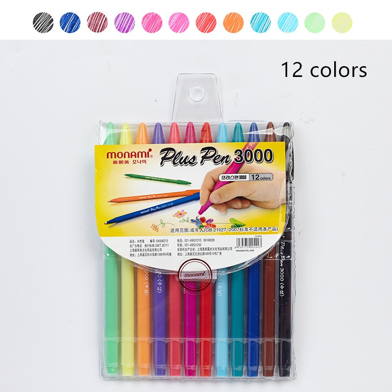 Monami gel pen sæt 12 24 36 vandfarve mikron fiber penne skrivning tegning skitsepapir kontor skole skoleartikler  a6261: 12 farvesæt
