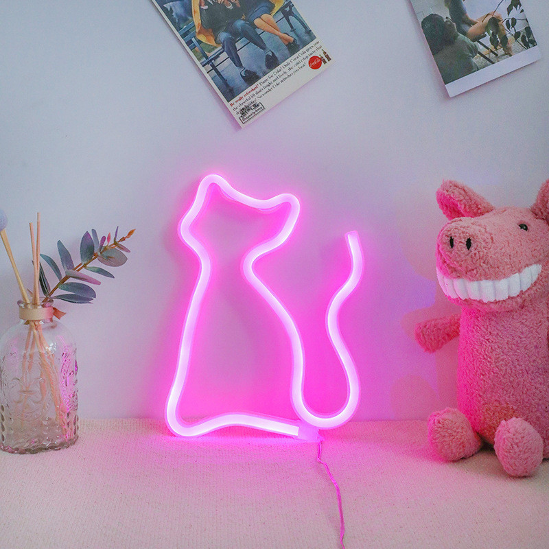 Led neon lys skilt rør dekorationer julefest bryllup dekorationer væg børneværelse hjem gult wienerbrød display: Kat lyserød