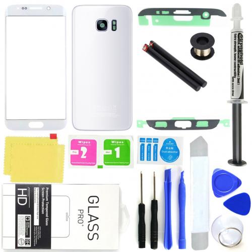 Ytre front glass skjerm digitizer montering erstatningssett til samsung galakse  s7 kant ytterskjerm erstatning uv lim sett: Hvit