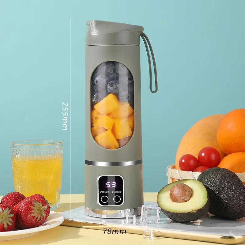 Household Mixer Machine Portable Blender Crushed Electric Juicer With 3 Speed 450ML Large Capacity Digital Display Juice Cup: green