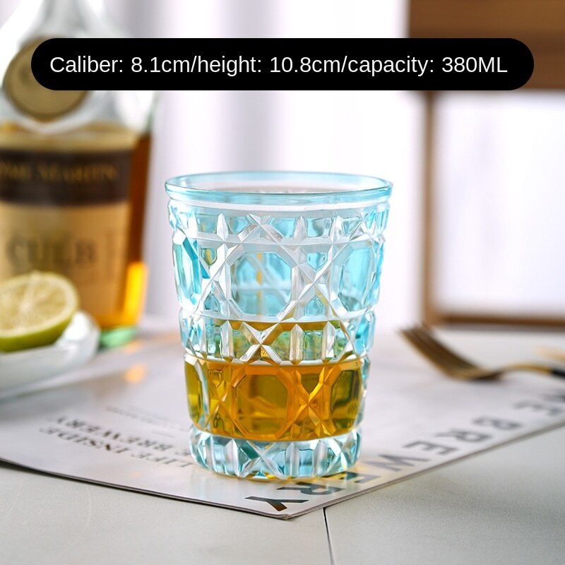 Cristal de celosía de estilo europeo de 380ml, copa de vino de ratán, cristal de cielo estrellado, vaso de whisky, vaso de cóctel: Sky blue plaid