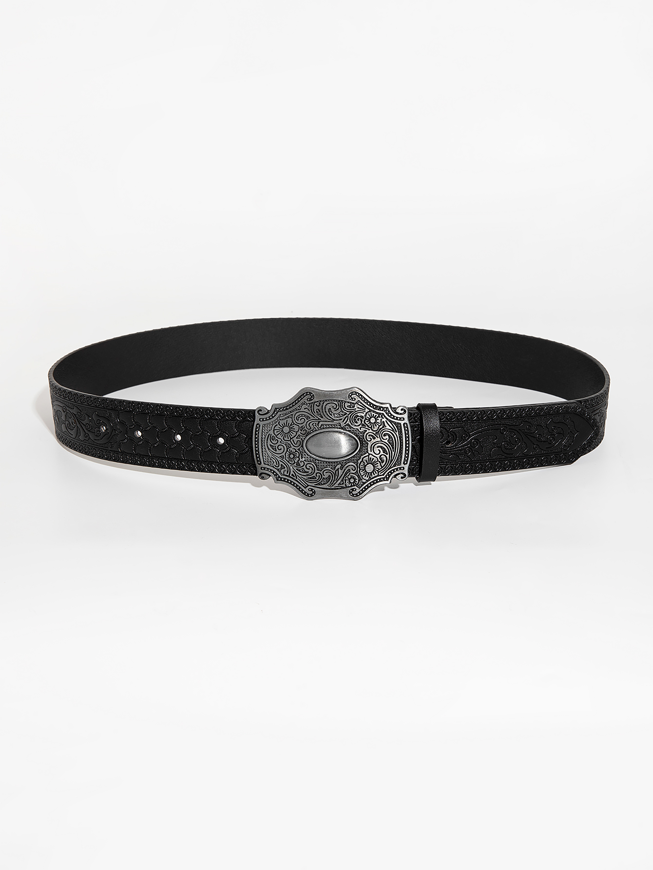 1pc herrbälten med vintagemotiv och graverat metallspänne, präglat med blom- och drakemönster, lämpliga för vardagsbruk: Svart / 100cm