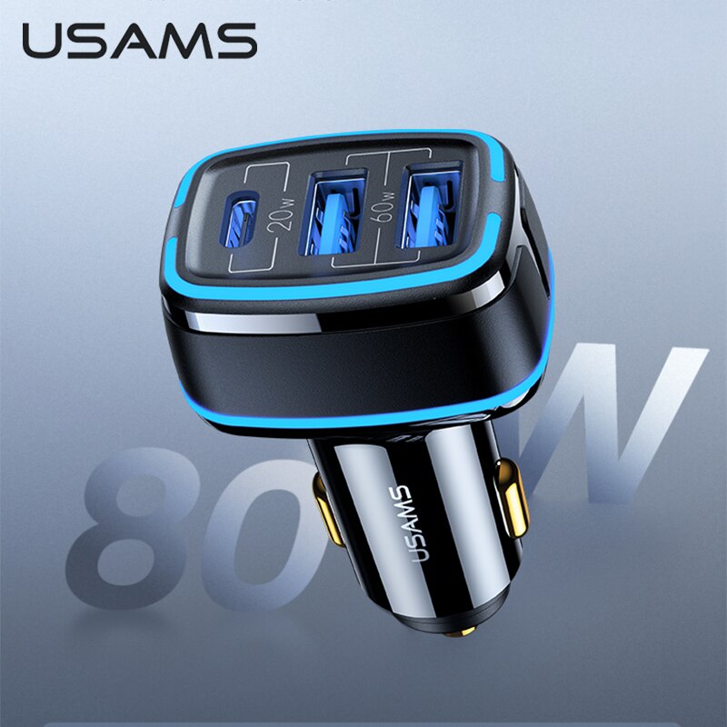 Usams 80W Auto Fast Charger Usb Type C Pd 3.0 QC3.0 Quick Lading Scp Afc Voor Iphone 12 11 pro Max X Xs Huawei P40 Xiaomi Samsung