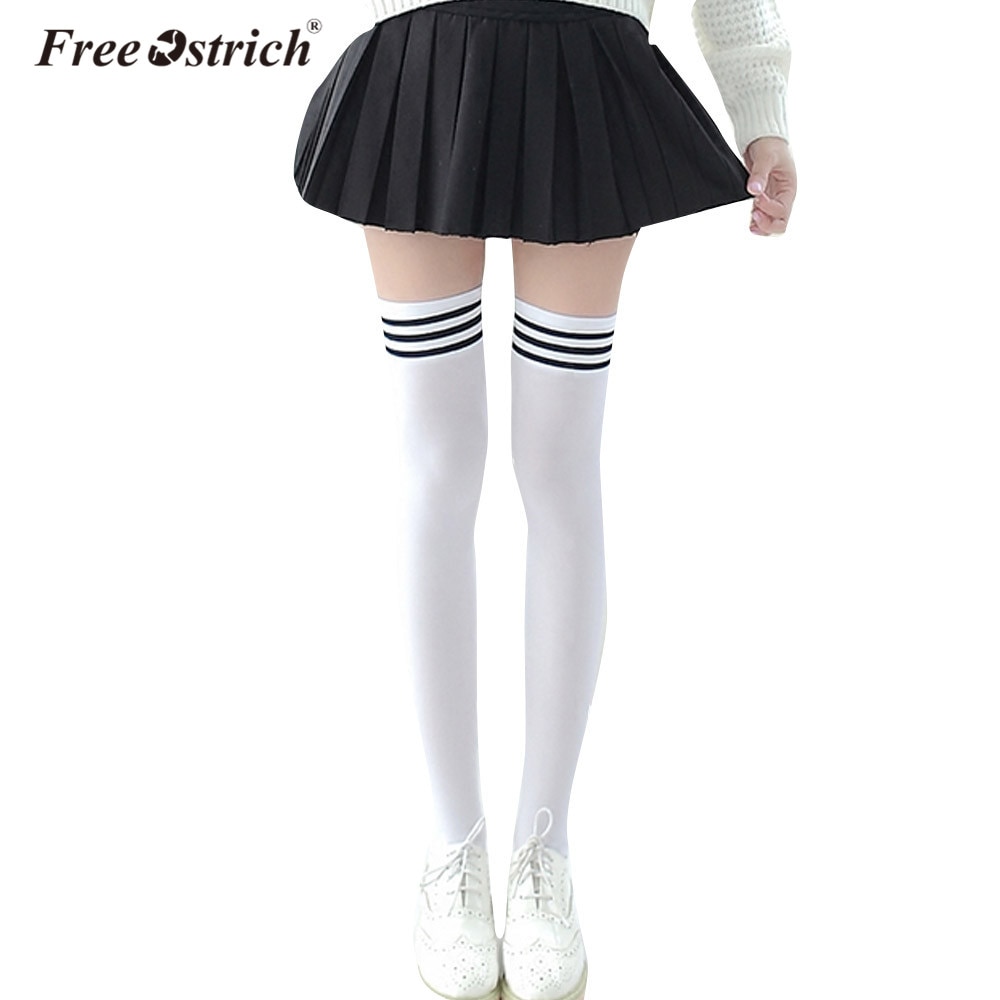 Free Ostrich 1 Pair Thigh High Over Knee High Socks Girls Womens Long Cotton Stockings For Girls Ladies Women B0940