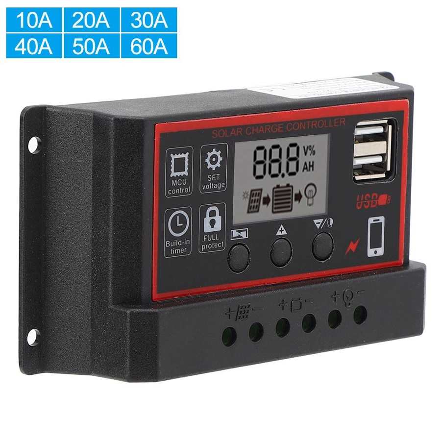 LCD Solar Charge Controller 5V /2.5A Dual USB PWM Cell Panel Regulator Automatic Identification 12V 24V