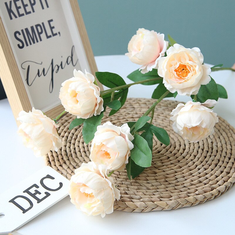 7 Heads Big Artificial Peony Flowers Long Stalk Silk Flowers Peonies Wedding Centerpieces Table Home Decorative Hanging Flowers: Champagne