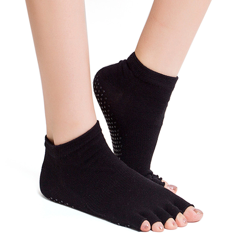 Antiderrapante meia toe yoga pilates meias meia massagem esportes aberto-dedo do pé meias de dança algodão pilates dança exercício esporte meias