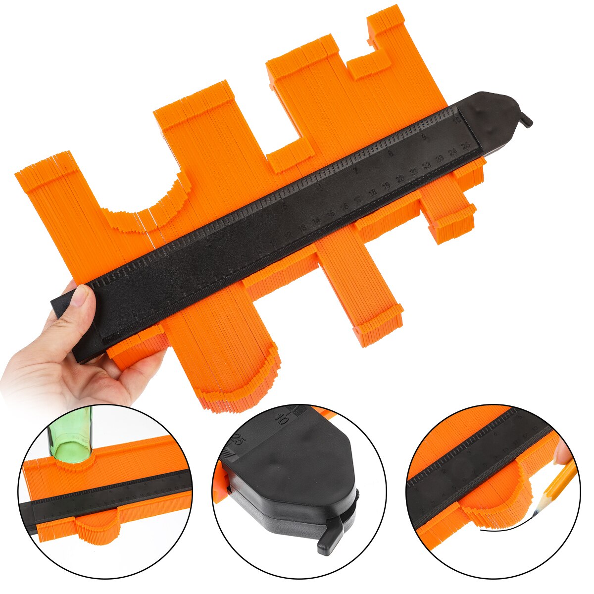 12/14/25/50 Cm Profilometer, Plastic Profilometer For Contour Reproduction, Standard Tool S For Marking Wood,: Widen 25cm orange