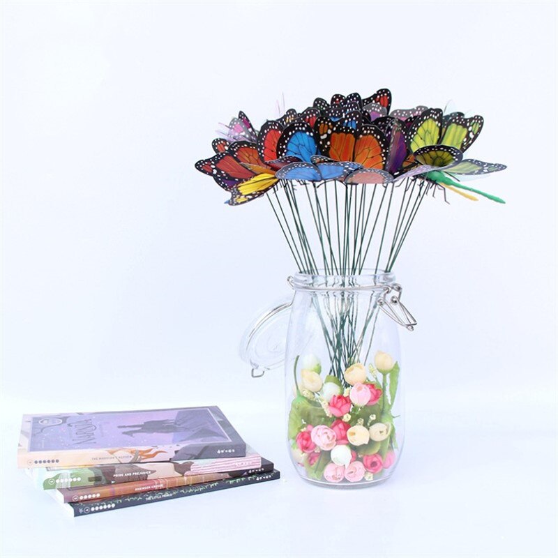 24PCS Kunstmatige Vlinder Dragonfly Simulatie Dier Stakes Tuin Yard Plant Gazon Decoratie Nep Vlinders Willekeurige Kleur