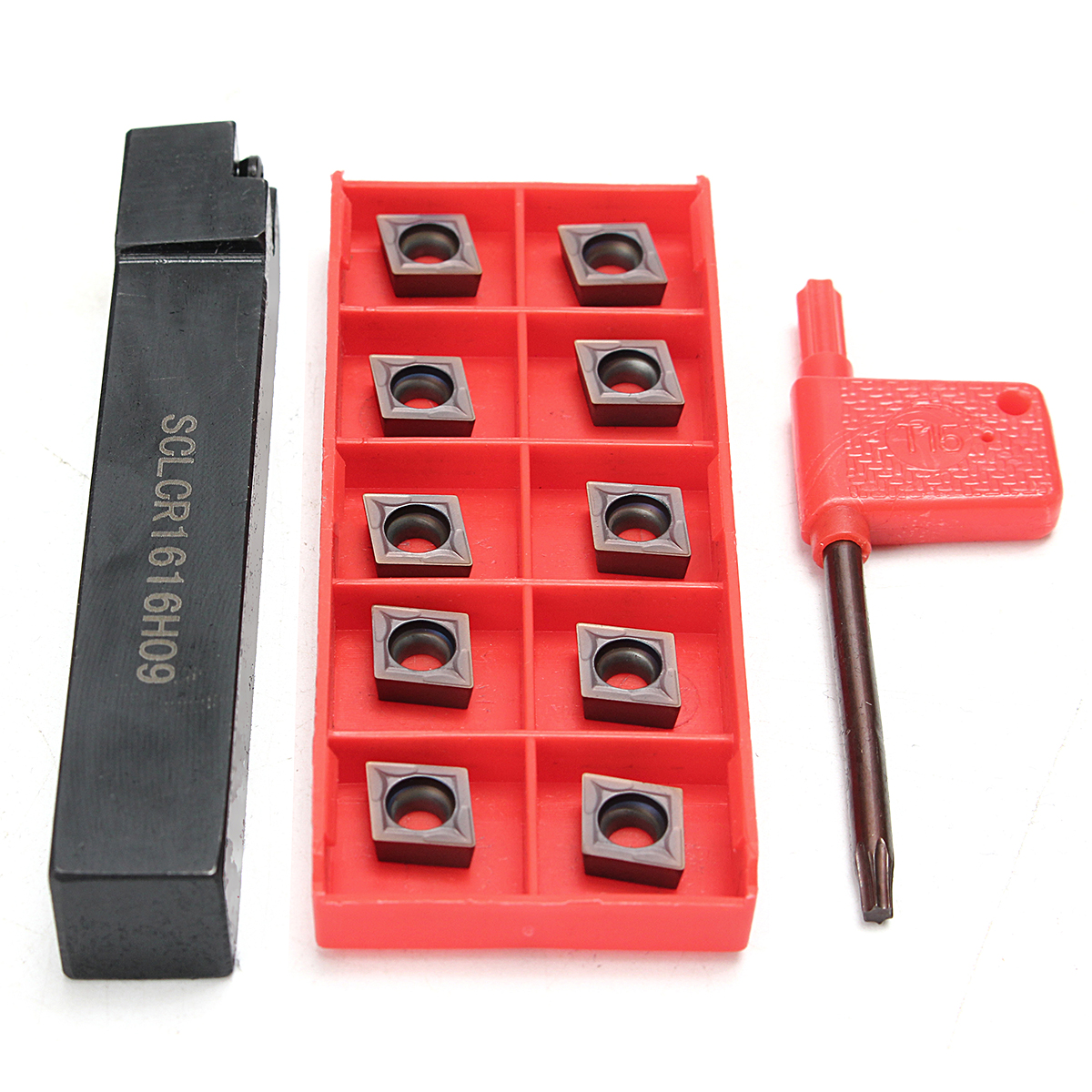 SCLCR1616H09 Gereedschaphouder Kotterbaar met 10 stks CCMT09T304 VP15TF CCMT32.51 Carbide Inserts en Moersleutel Voor Draaibank Draaien Gereedschap