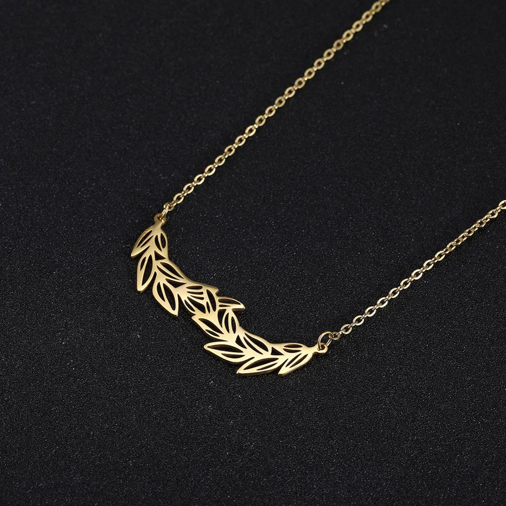 Skyrim olive branch golden stainless steel necklace women peace leaf declaration chain choker necklaces jewelry female girls: Gold color