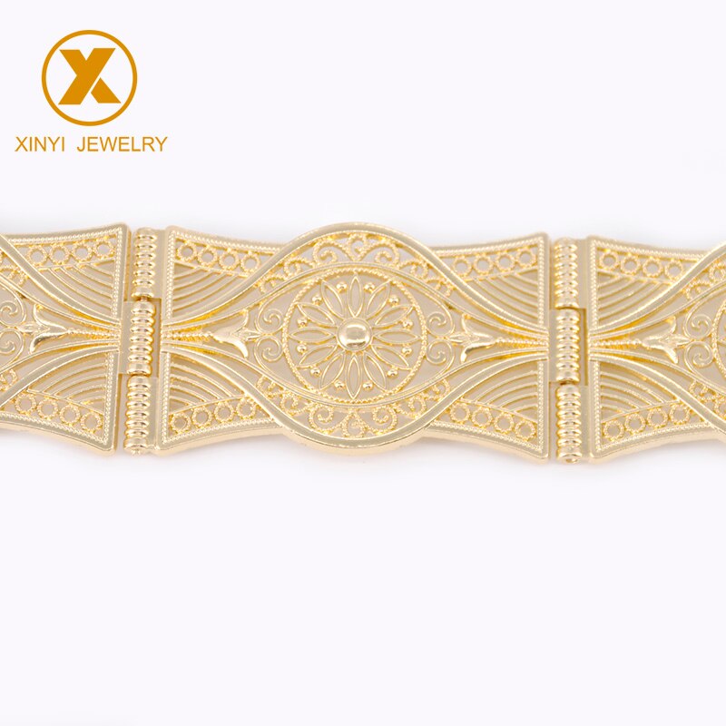 Marokkaanse gouden ronde metalen riem met lange tailleketting, bruiloftsharssieraden voor vrouwen, holle bloemen metalen riem