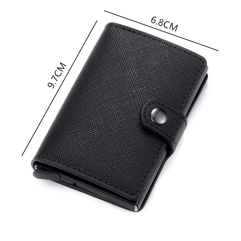 Men Credit card holder carbon Leather Wallet Aluminum Automatic Mini Wallet With Back Pocket ID Card RFID Blocking purse