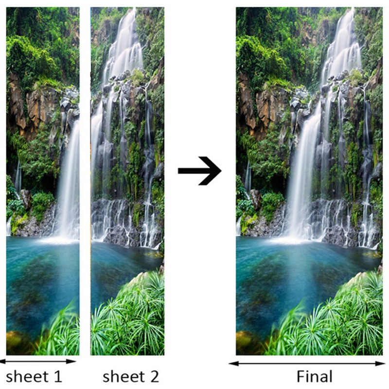 3D Door Sticker Chinese Style Waterfalls Landscape Photo Wallpaper Living Room Bedroom Home Decor PVC Waterproof Self-Adhesive