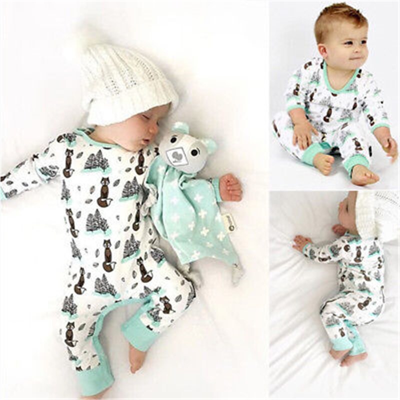 Dla dzieci zwierzęta druku noworodka niemowlę chłopiec dziewczyna lis romper jesień zima bawełna z długim rękawem Playsuit kombinezon