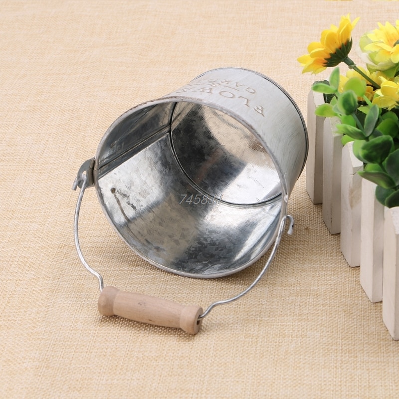 Vintage galvaniserad metall järn blomma trädgård shabby vas kruka fat planter dekor skrivbordet blommor vas för heminredning