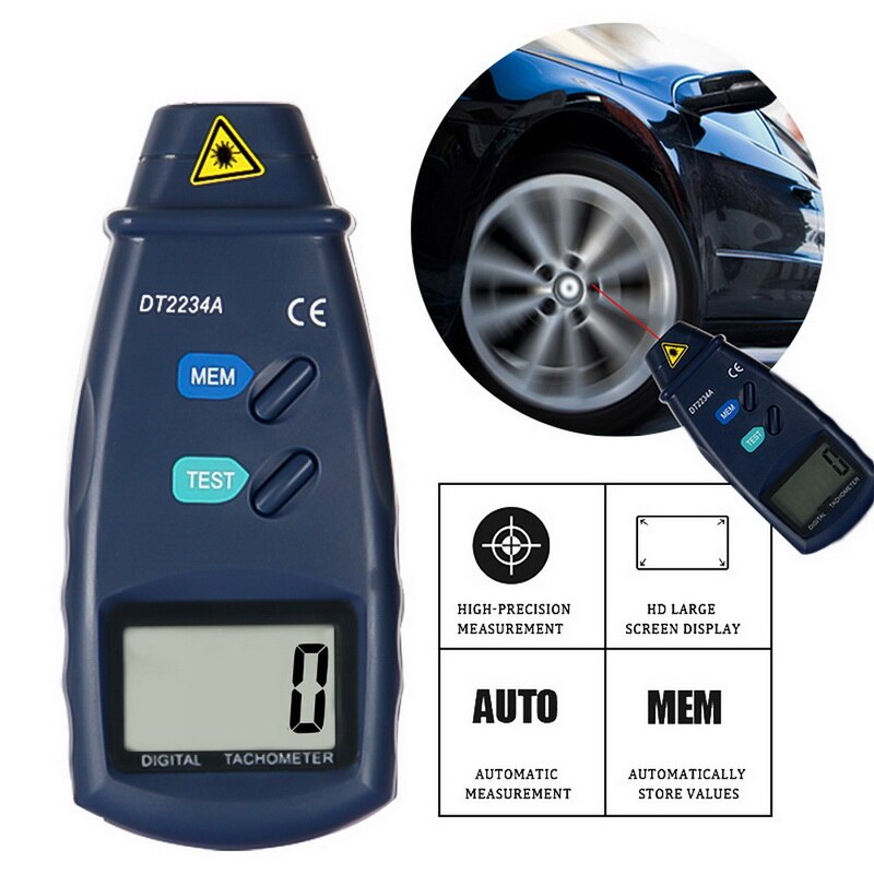 DT2234A non-contact tachometer digital tachometer LCD Display Digital Tachometer ABS Digital Tach Meter w/ reflective tape