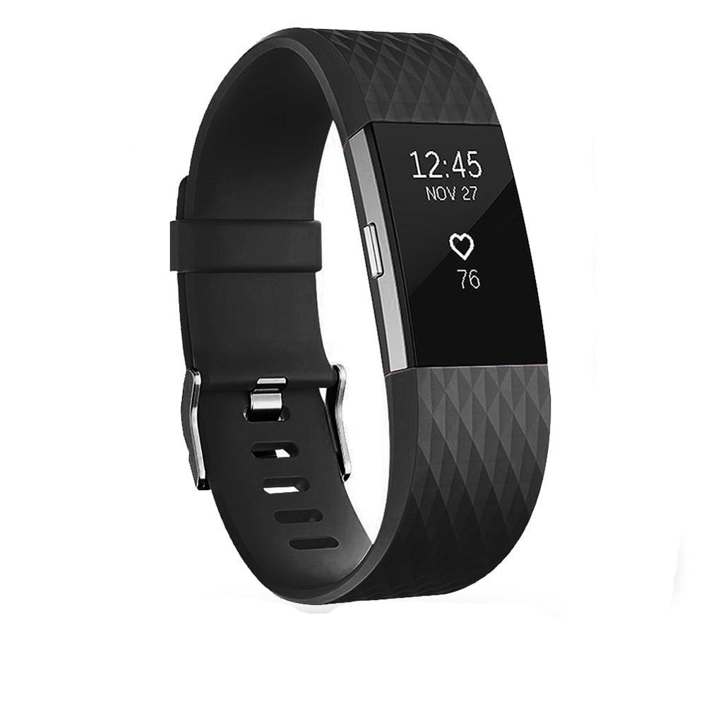 Correa de muñeca de silicona suave banda para Fitbit Charge 2 pulsera de reloj inteligente para cargar bits 2 pequeños y grandes: Black / S