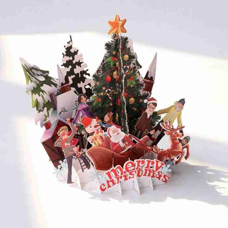 3D Cards Christmas Origami Paper Carving Postcards Cards Tree Greeting Colourful Invitations Xmas Ornaments Card B H7J5