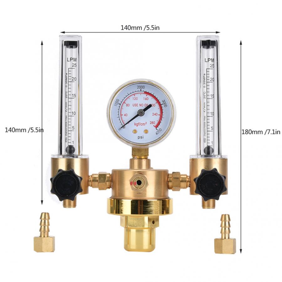 Dobbeltrør argon  co2 manometer trykregulator mig tig flowmåler kontrolventil gastryk reducerer  g5/8 udvendigt gevind til svejsning
