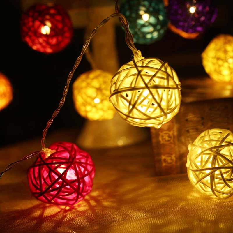 3M 20 LED Rattan Kugeln Lichterketten Batterie Gebühr Girlande Baumwolle Ball Licht Weihnachten Lichter für Terrasse Hochzeit Dekor