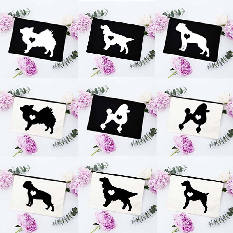 Fun Liefde Hond Afdrukken Cosmetische Zakken Make Pouch Canvas Herbruikbare Purse Beauty Bag Organizer Toilettas Tassen Eco Wassen Pouch