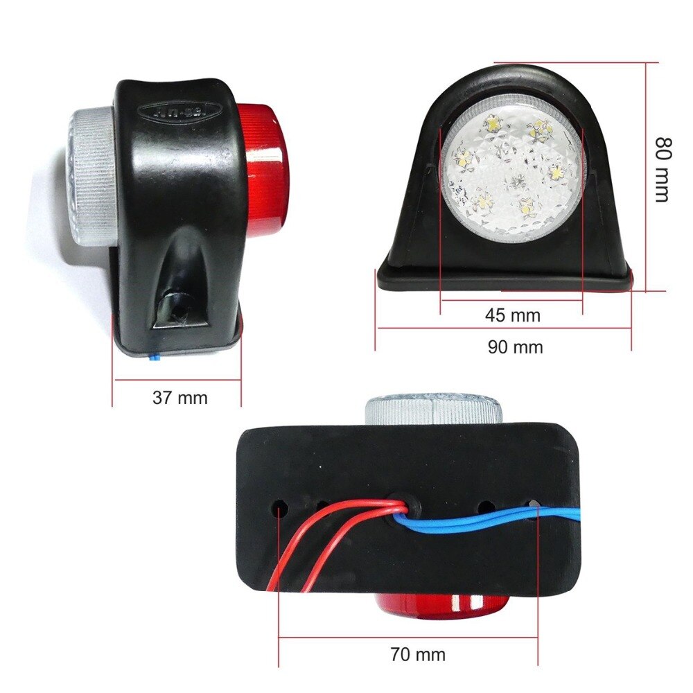 2pc 6 led zijmarkeringslicht met led-verlichting, wit rood, 12 volt, vrachtwagen, geschikt voor alle voertuigen met 12v- systeem
