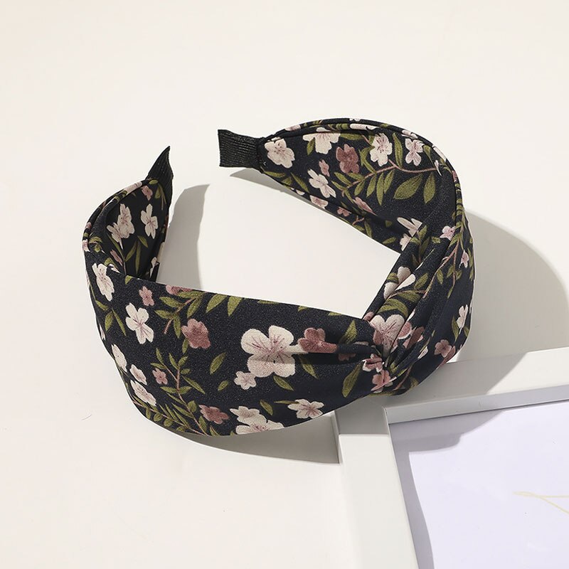 Diadema con estampado floral para mujeres, bandana con nudo cruzado para envolver el cabello, diadema para el pelo, accesorios para el cabello: Black